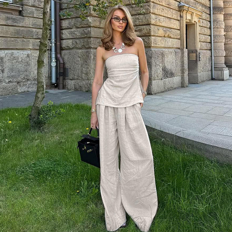 Damen Elegantes Zweiteiliges Set aus Leinen Drune