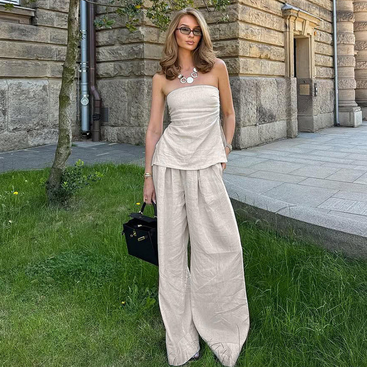 Damen Elegantes Zweiteiliges Set aus Leinen Drune