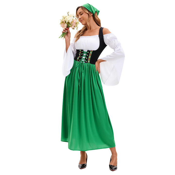 Damen nan Renaissance-Bauernkleid mit geschnürtem Korsett und Trompetenärmeln Drune