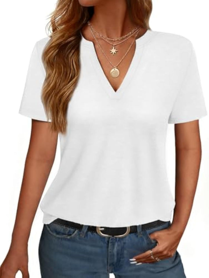 Damen V-Ausschnitt T-Shirt mit legerem Schnitt und sanftem Stoff Drune