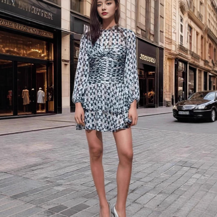 Damen fließendes Sommerkleid mit voluminösem Rock und Rüschendetails Drune