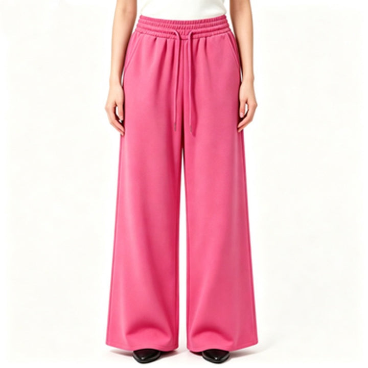 Damen nan weite High-Waist Loungehose mit elastischem Bund, Kordelzug und fließendem Jersey Drune