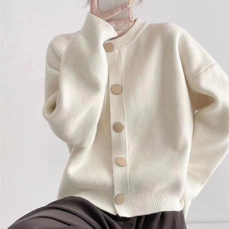 Damen lockerer Strickcardigan mit kontrastierenden Knöpfen Drune