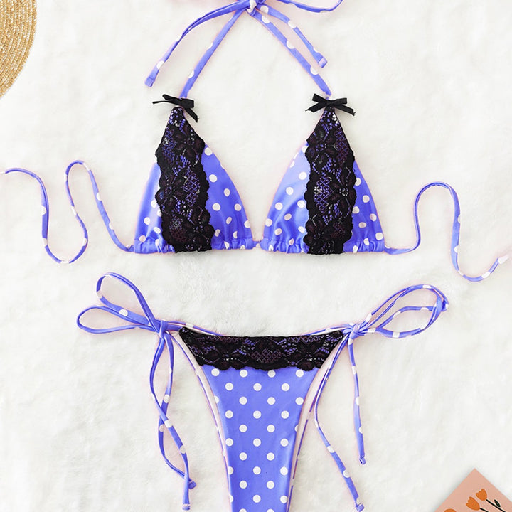 Damen Triangel-Bikini mit verspielten Punkten und Spitzenakzenten Drune