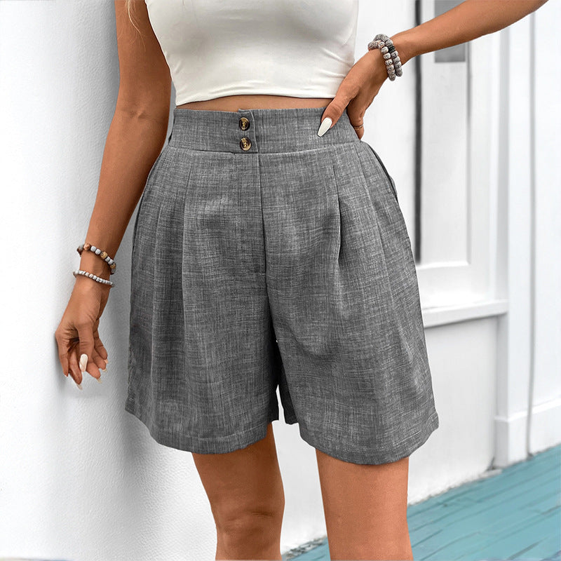 Damen elegante Baumwoll-Shorts mit hohem Bund und Falten Drune