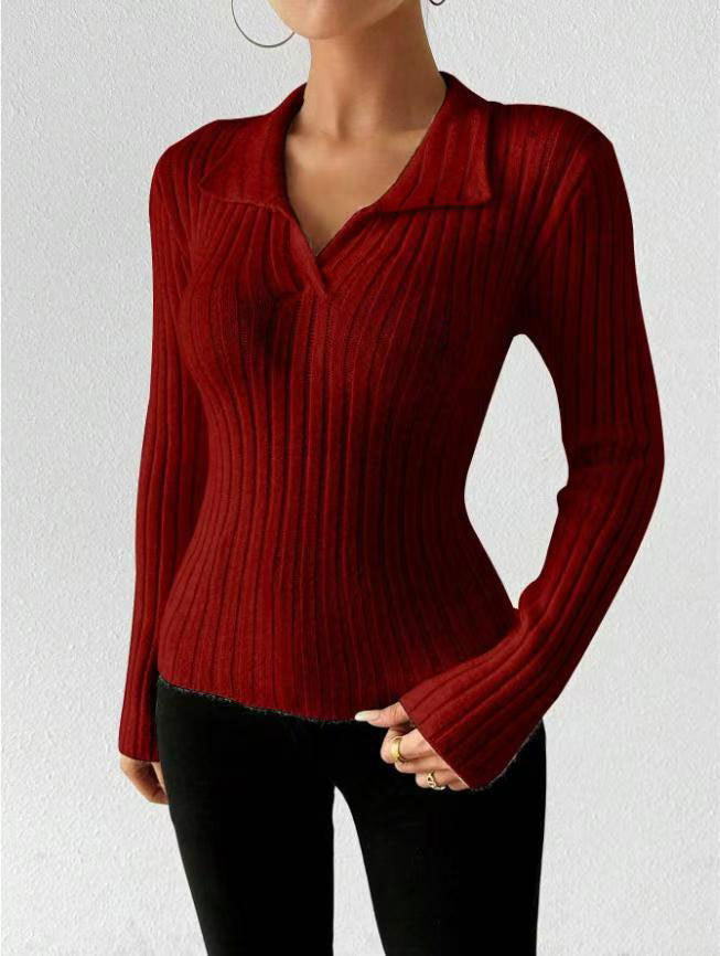 Damen figurbetonter Langarmpullover mit modischer Rippstruktur Drune