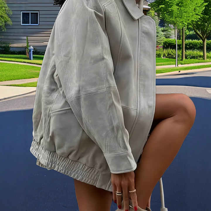 Damen lässige Kunstlederjacke im modernen Oversized-Schnitt Drune