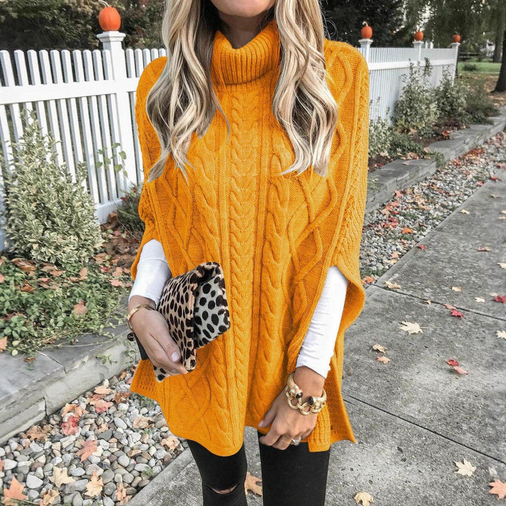 Damen Strickponcho mit hohem Kragen und dekorativem Zopfmuster Drune