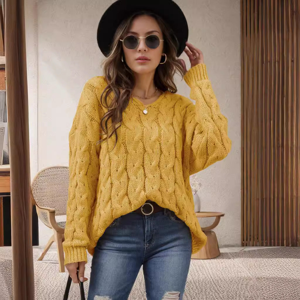 Damen Grobstrickpullover mit romantischem Zopfmuster und weitem Schnitt Drune