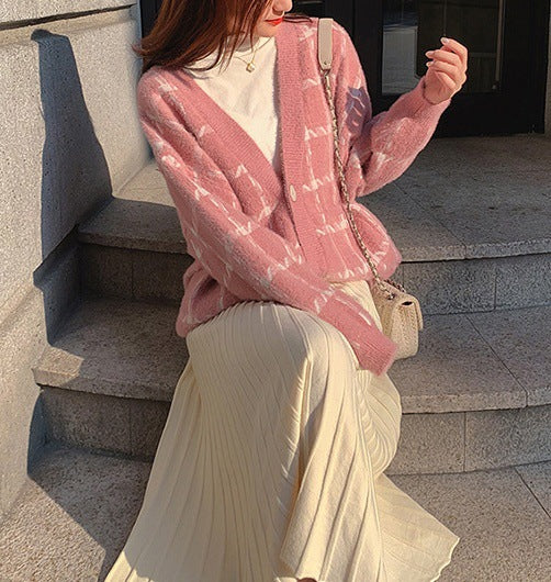 Damen Kuscheliger Oversized-Strickcardigan mit Karomuster Drune