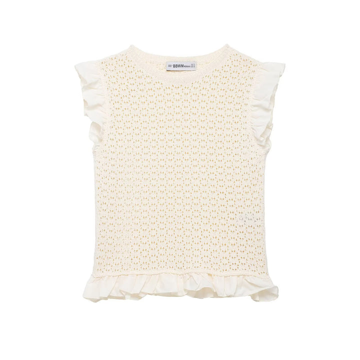Damen Rüschenshirt mit feiner Lochstickerei und gerafftem Saum Drune