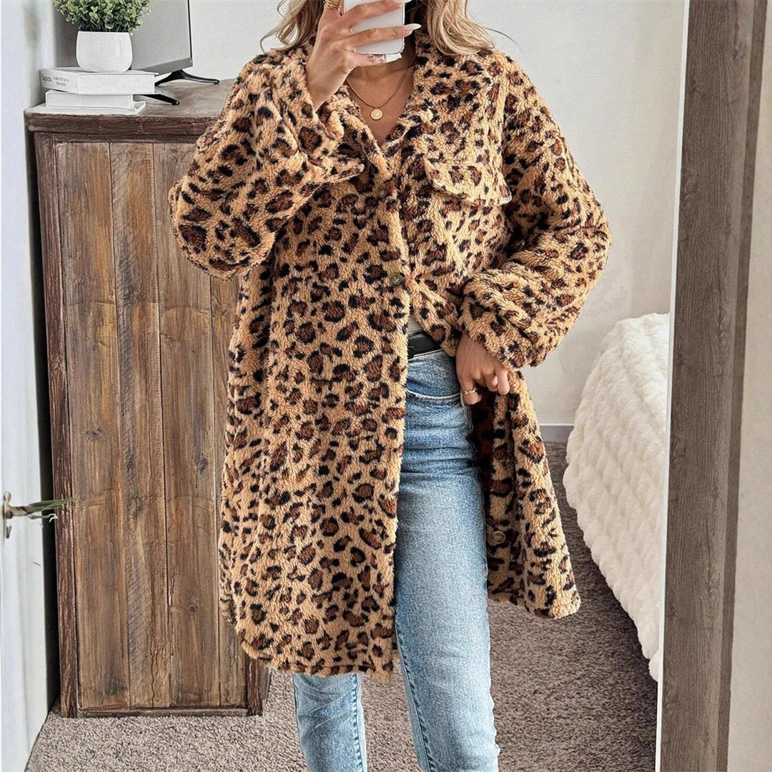 Damen kuschelige Leo-Print Jacke Drune