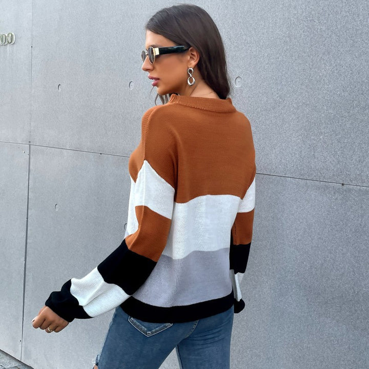 Damen modischer Strickpullover mit kreativen Farbblock-Design Drune