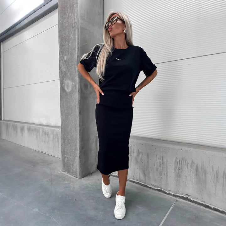 Damen Strickoberteil und Bleistiftrock-Kombination Drune