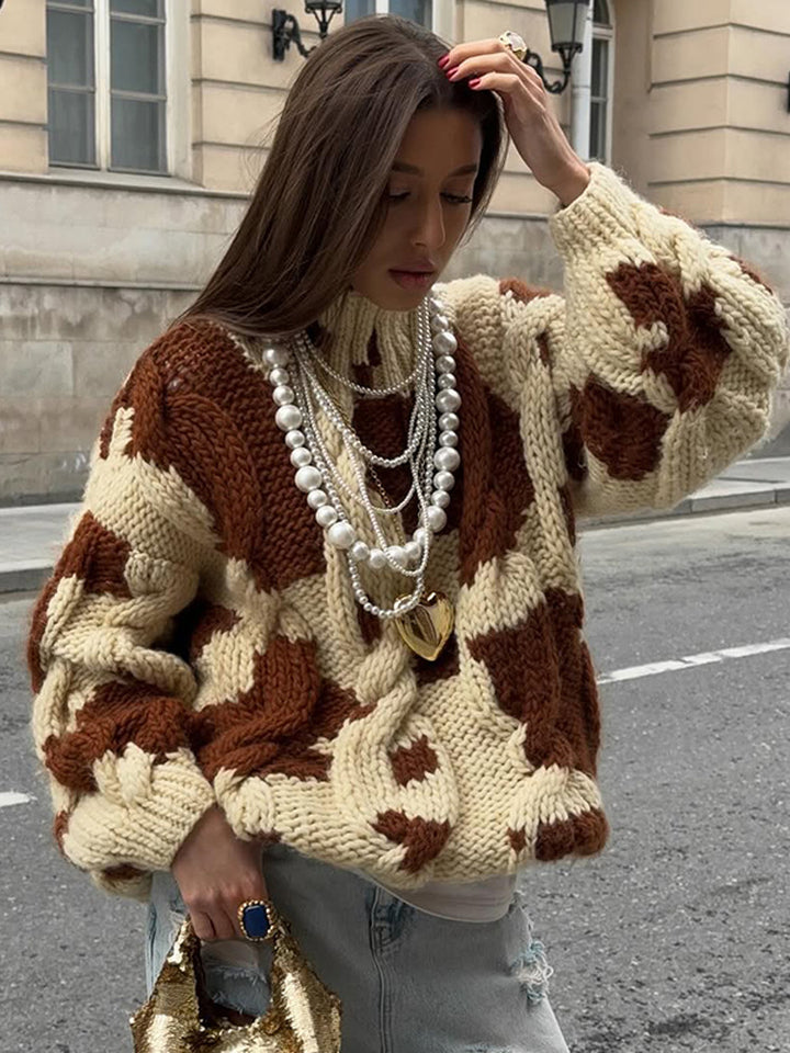 Damen Grobstrickpullover mit auffälligem Muster Drune