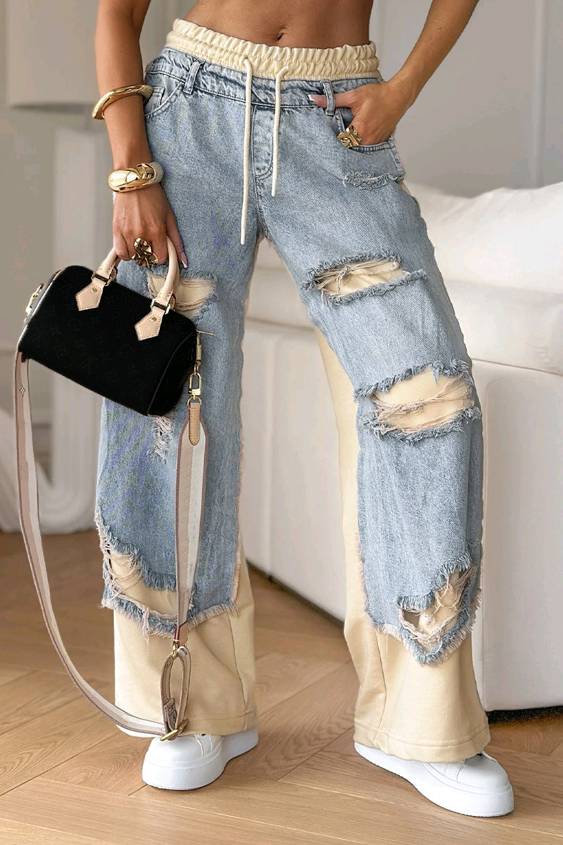 Damen Urbaner Destroyed Denim Jogger Drune