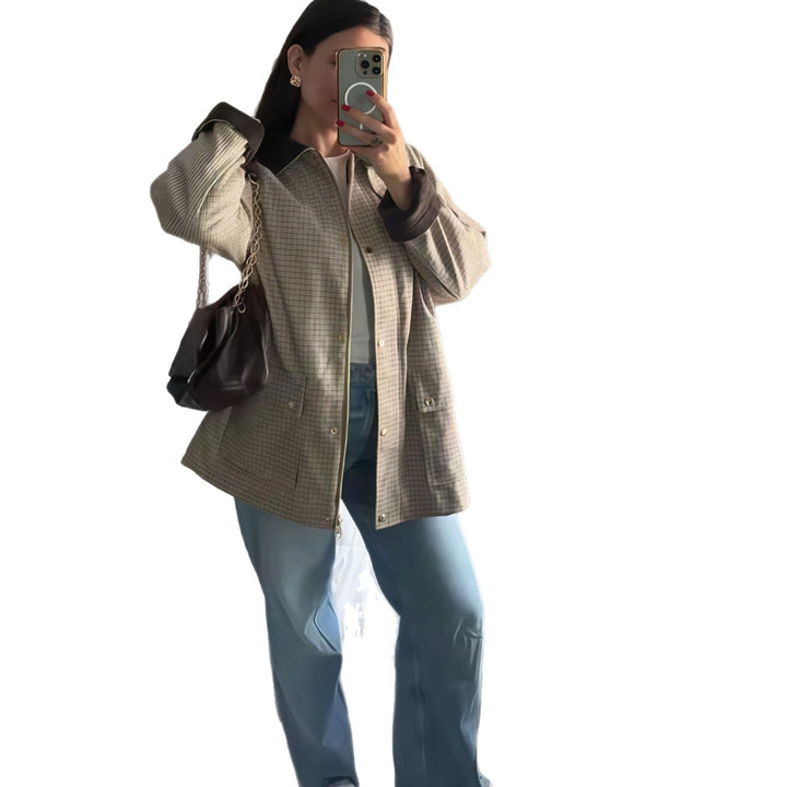 Damen Karierte Utility-Jacke mit modernem Schnitt und praktischen Taschen Drune