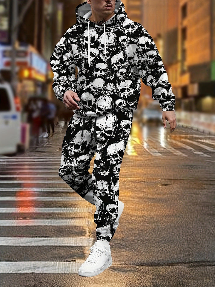 Herren Hoodie und Jogginghose im Comic-Stil mit buntem Druck Drune