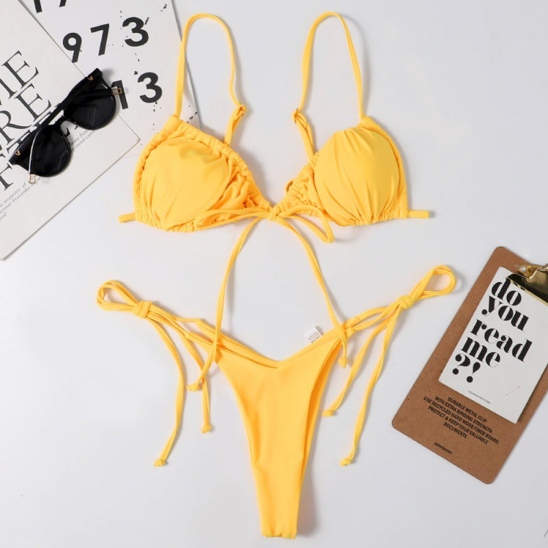 Damen Tiefer Ausschnitt Triangel-Bikini mit verspielten Bindebändern Drune