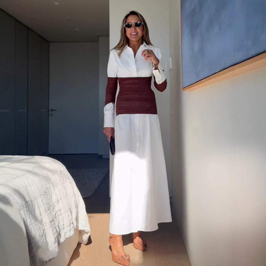 Damen Maxikleid mit innovativem Wickeldesign und modernen Kontrastdetails Drune