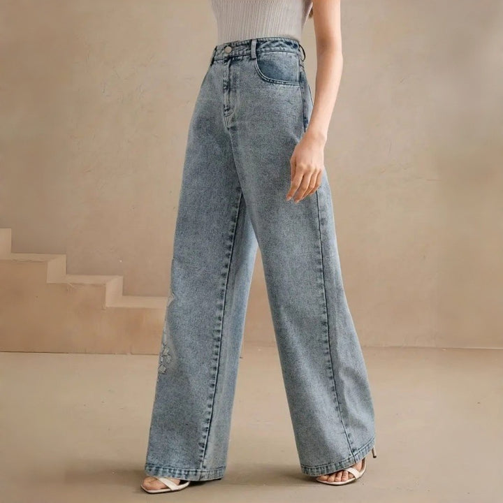 Damen Weitgeschnittene Jeans mit floralem Stickdesign Drune