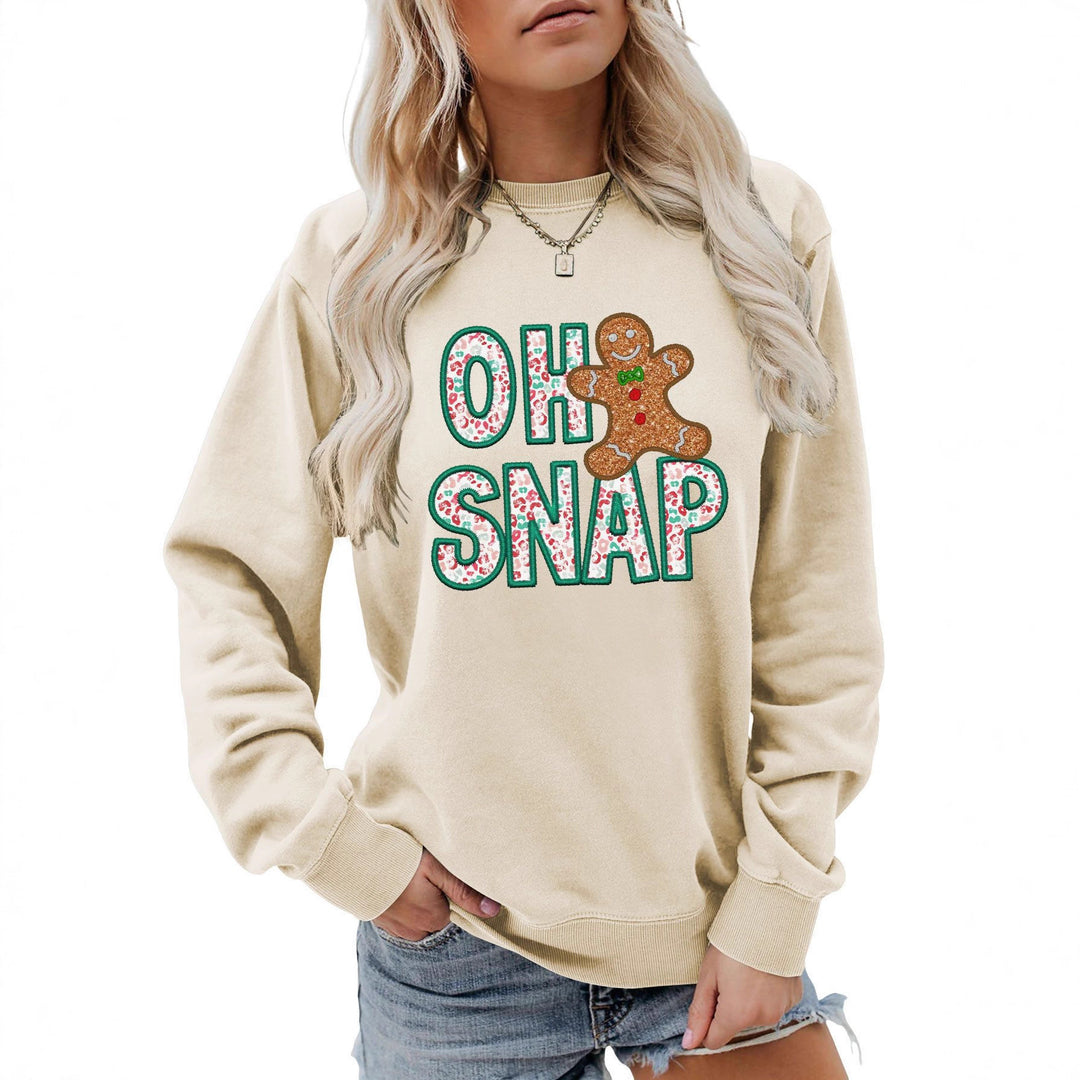 Damen Sweatshirt mit lustigem Lebkuchenmann-Motiv und funkelndem Schriftzug Drune