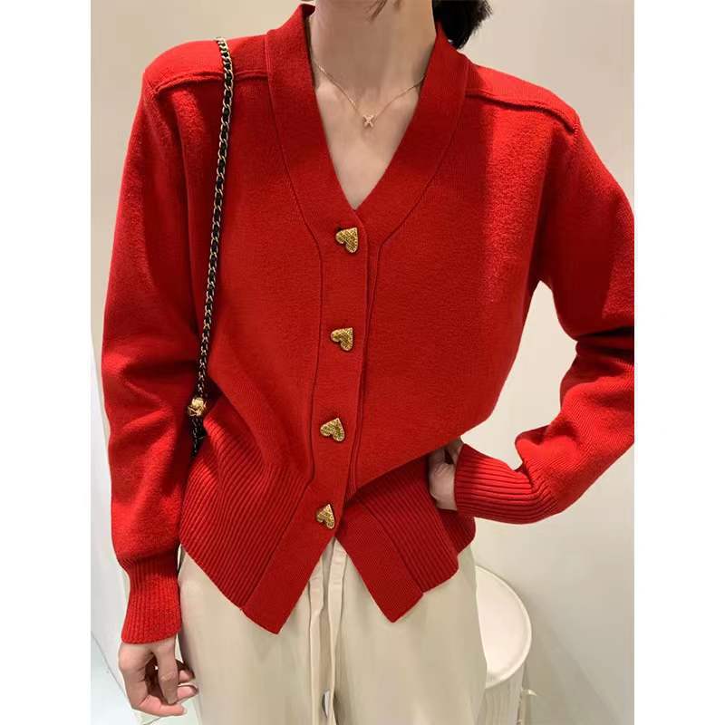 Damen Elegante Strickjacke mit dekorativen Knopfdetails und V-Ausschnitt Drune