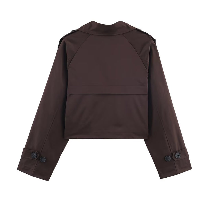 Damen modische cropped Trenchjacke im klassischen Stil mit doppelter Knopfleiste Drune