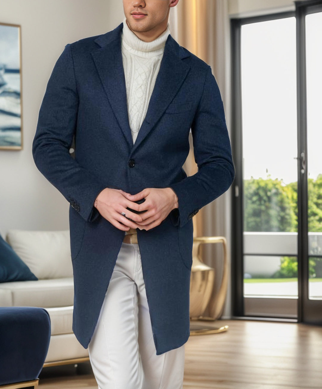 Herren eleganter, langer Wollblazer Drune