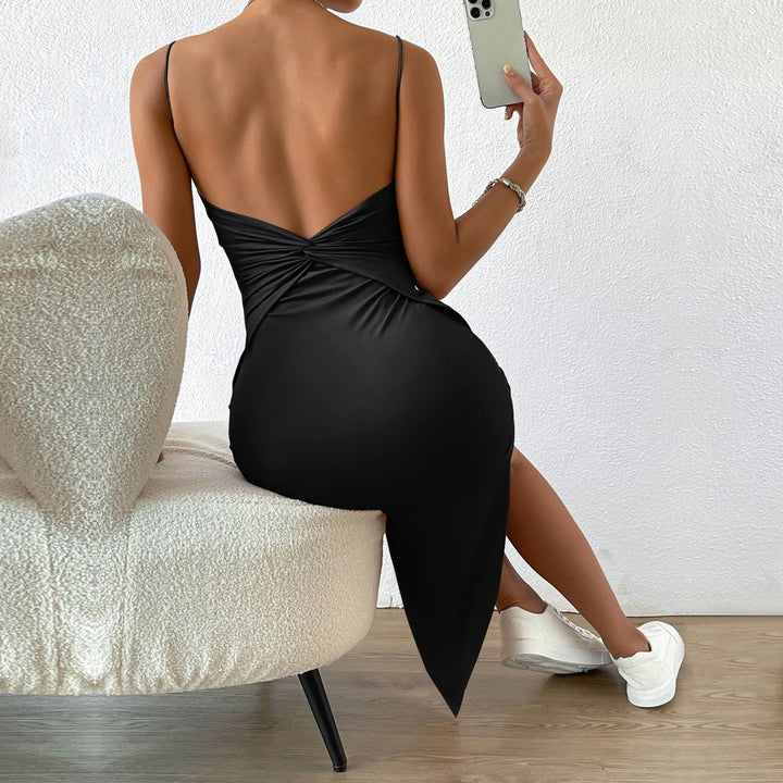 Damen Maxikleid mit schmalen Spaghettiträgern und seitlichem Schlitz Drune