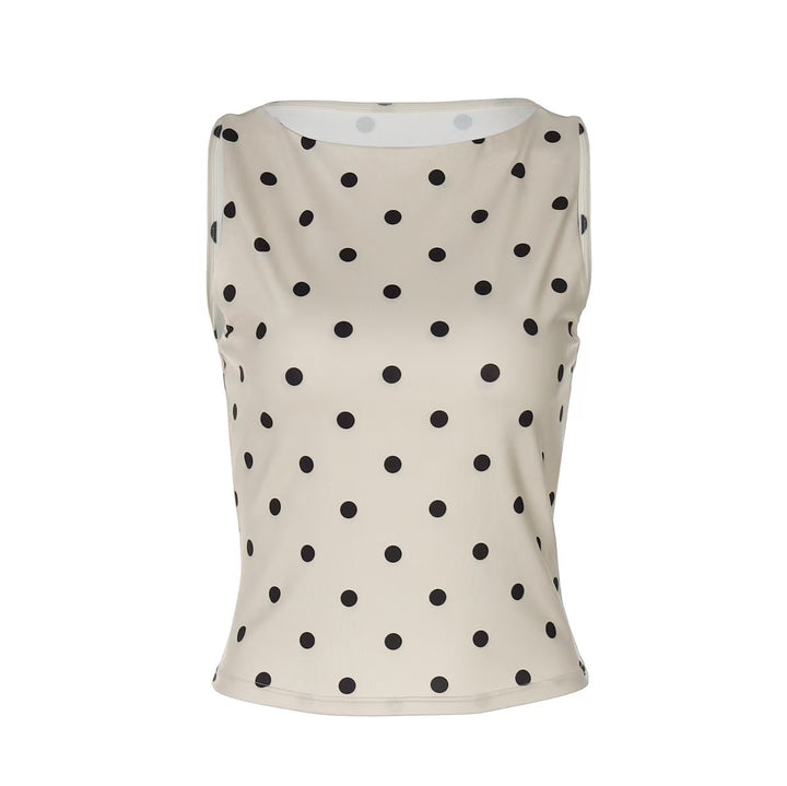 Damen Ärmelloses Polka-Dots Oberteil Drune