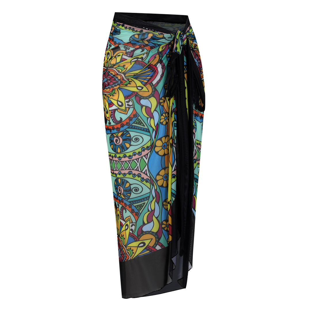 Damen Strandumhang mit buntem Muster und eleganten Schnürdetails Drune