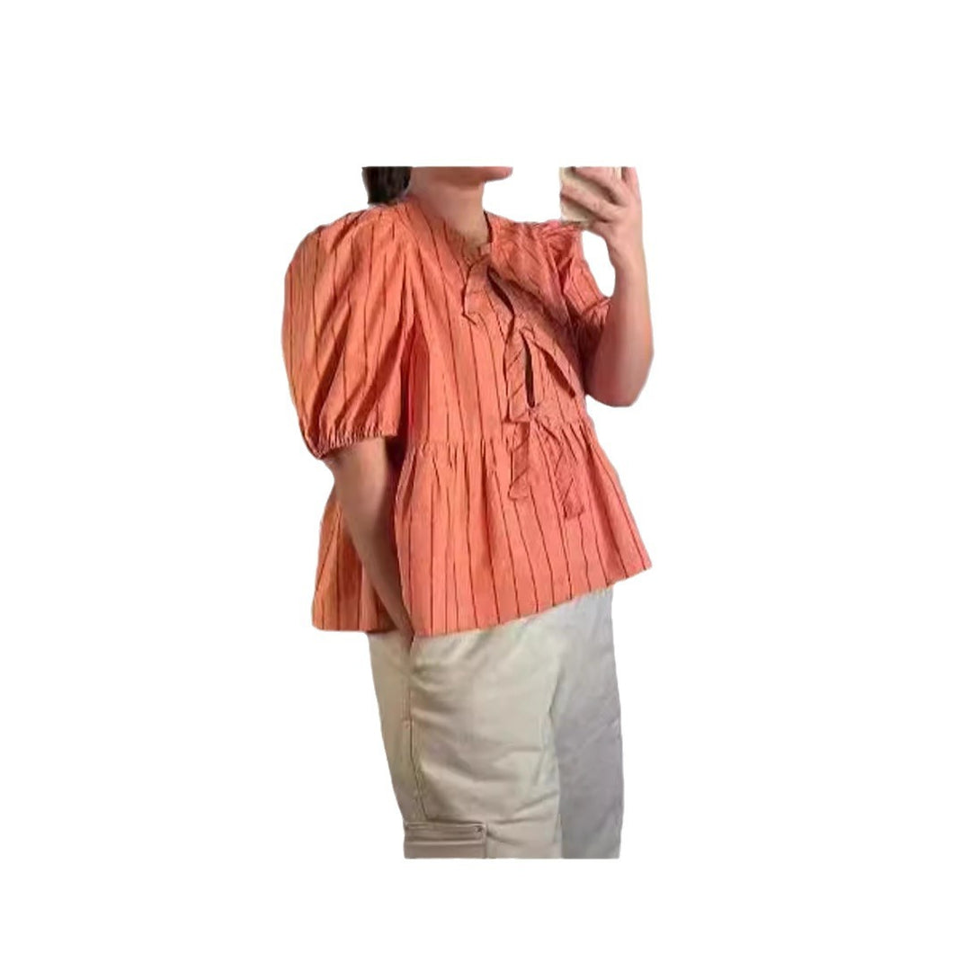 Damen Bluse mit Rüschen und Schleifenakzenten Drune