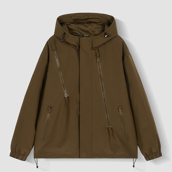 Herren nan technische Kapuzenjacke mit wasserabweisendem Softshell, schrägen Reißverschlusstaschen und verstellbarem Saum Drune