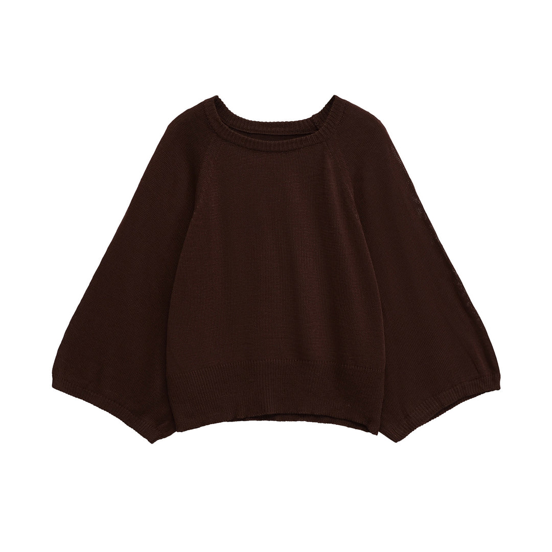 Damen lässiger Pullover mit weiten Ärmeln und Rundhalsausschnitt Drune