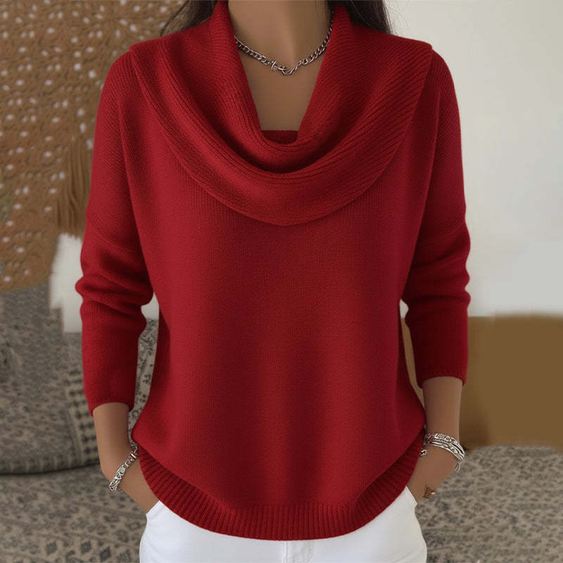 Damen nan schimmernder Strickpullover mit Wasserfallkragen, feiner Glitzerstruktur und schmalem Saum Drune