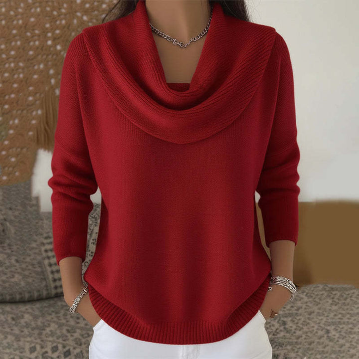Damen nan schimmernder Strickpullover mit Wasserfallkragen, feiner Glitzerstruktur und schmalem Saum Drune