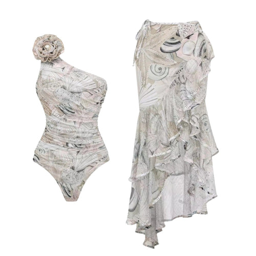 Damen Einseitiger Badeanzug mit floraler Applikation Drune