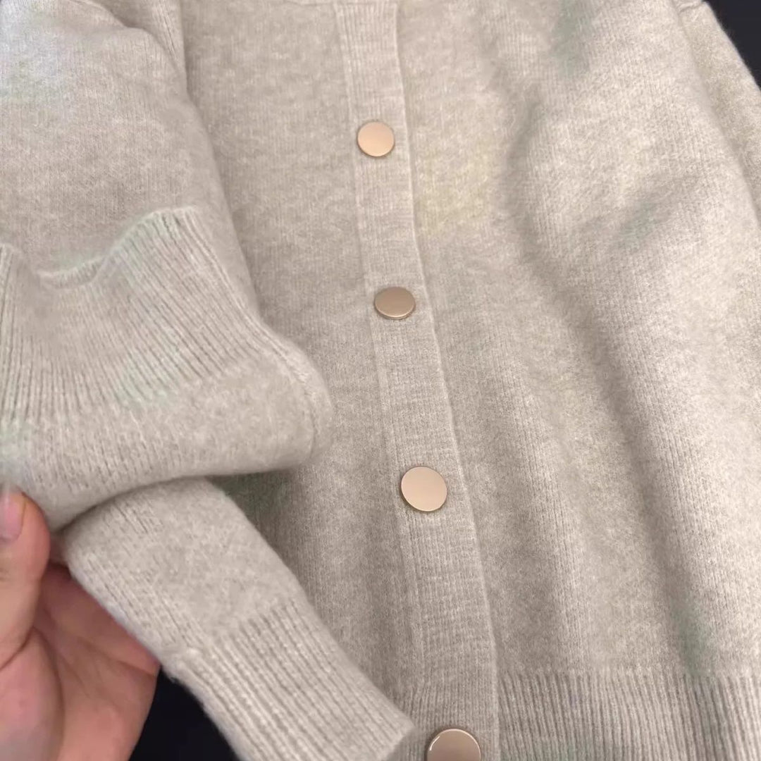 Damen Fluffy Strickjacke mit großen Knöpfen Drune