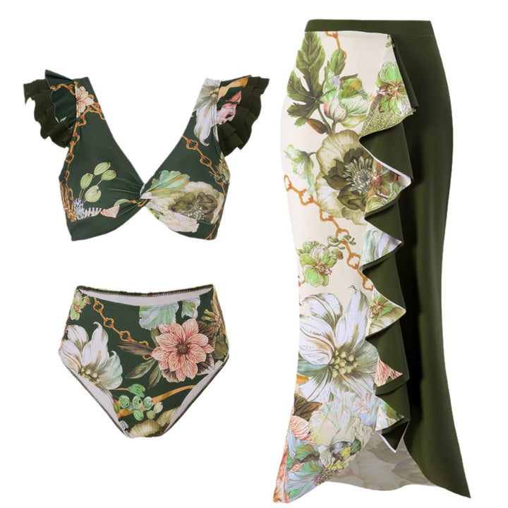 Damen Bikini-Set mit charmantem Rüschendesign und eleganter Strandumhüllung Drune