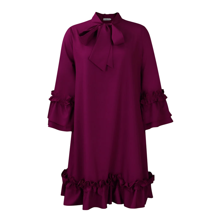 Damen Tunika-Kleid mit eleganten Rüschen und schickem Schleifenkragen Drune