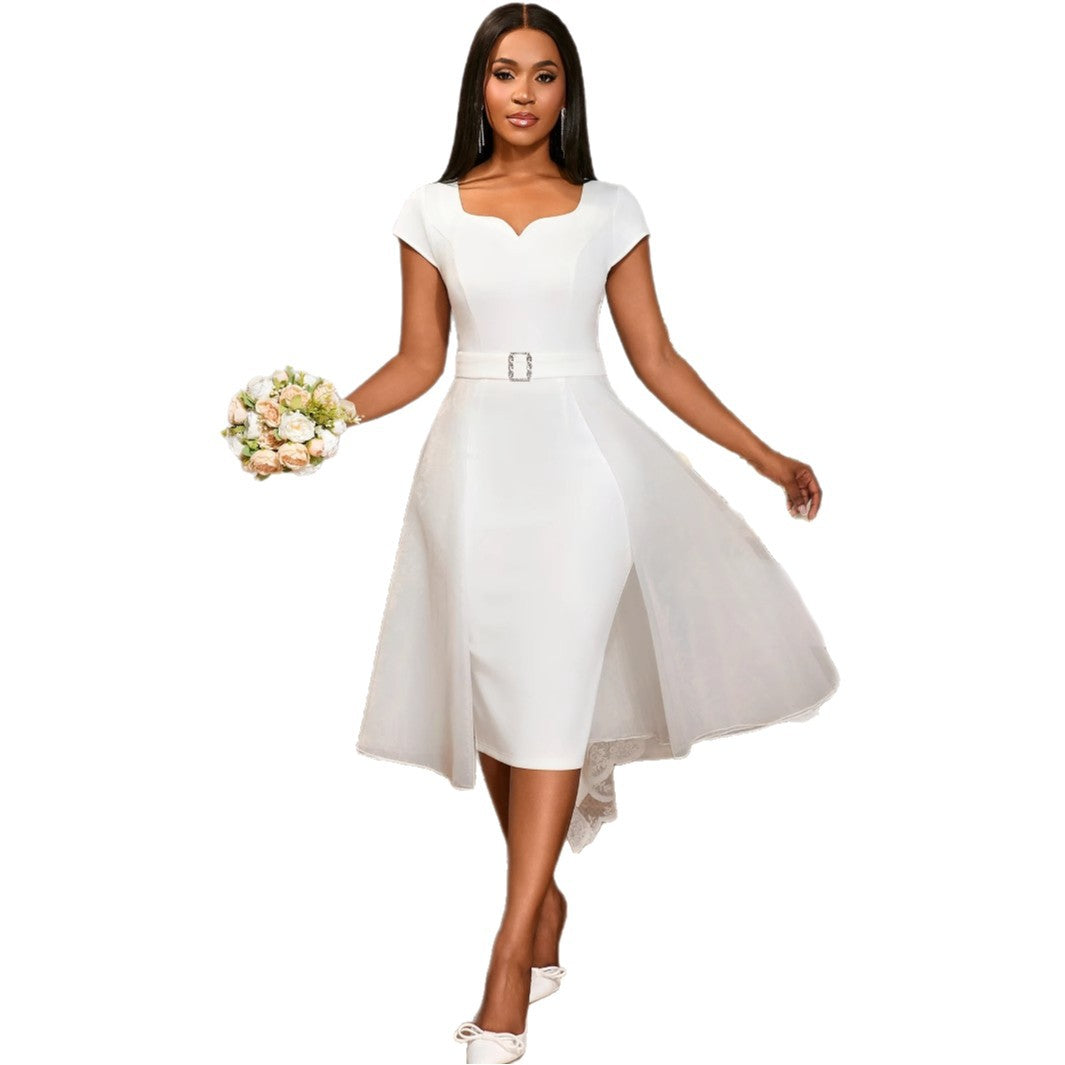 Damen A-Linien Kleid mit tailliertem Gürtel und elegantem Herzausschnitt Drune