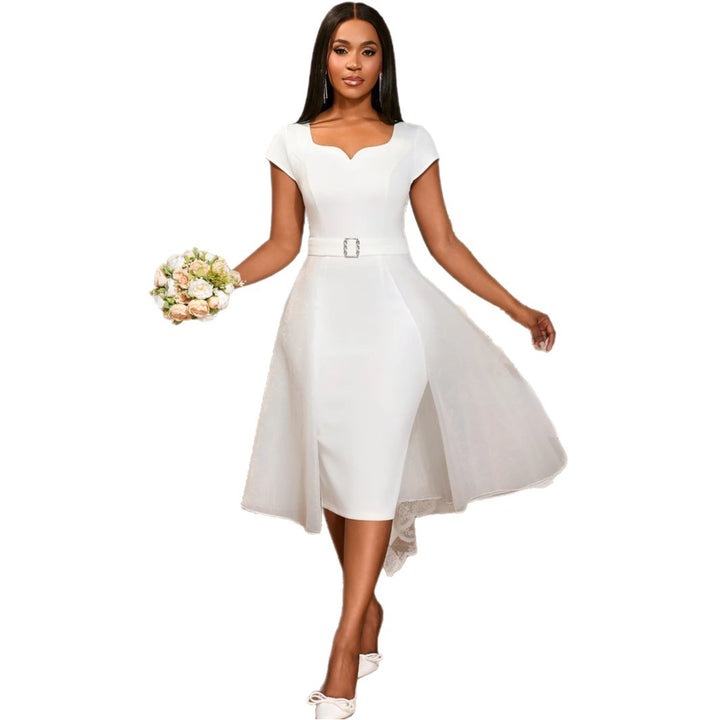 Damen A-Linien Kleid mit tailliertem Gürtel und elegantem Herzausschnitt Drune