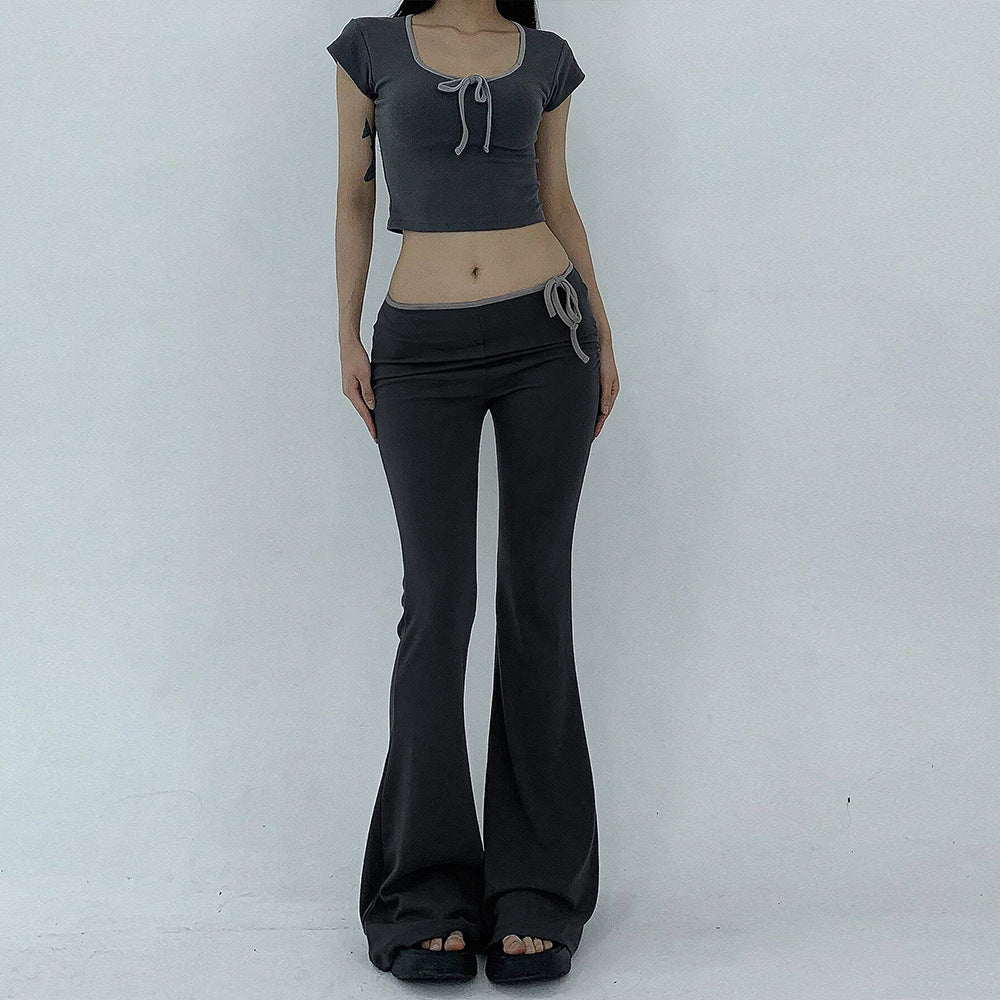 Damen Flared Yoga-Hose mit elastischem Bund und geripptem Stoff Drune