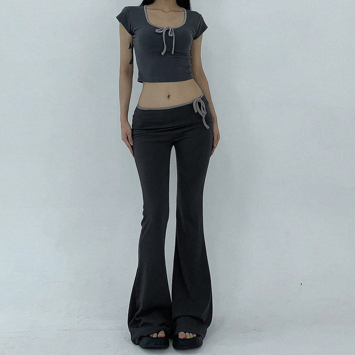 Damen Flared Yoga-Hose mit elastischem Bund und geripptem Stoff Drune
