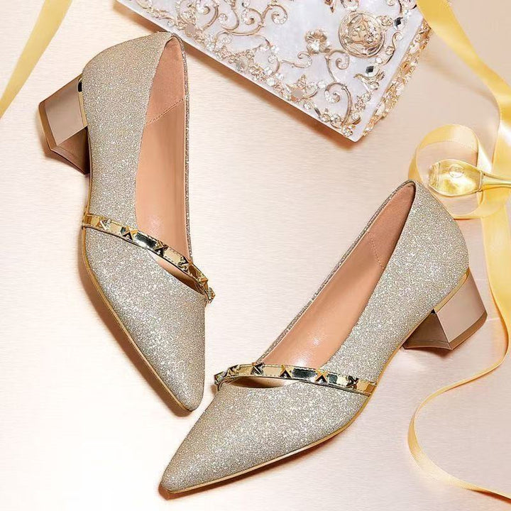 Damen Elegante Pumps mit Glitzer-Oberfläche und goldenen Akzenten Drune