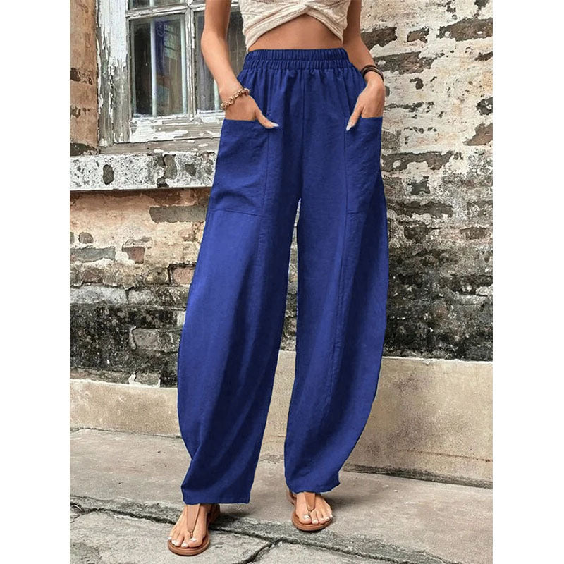 Damen Weite Palazzo-Hosen mit elastischem Bund und praktischen Taschen Drune