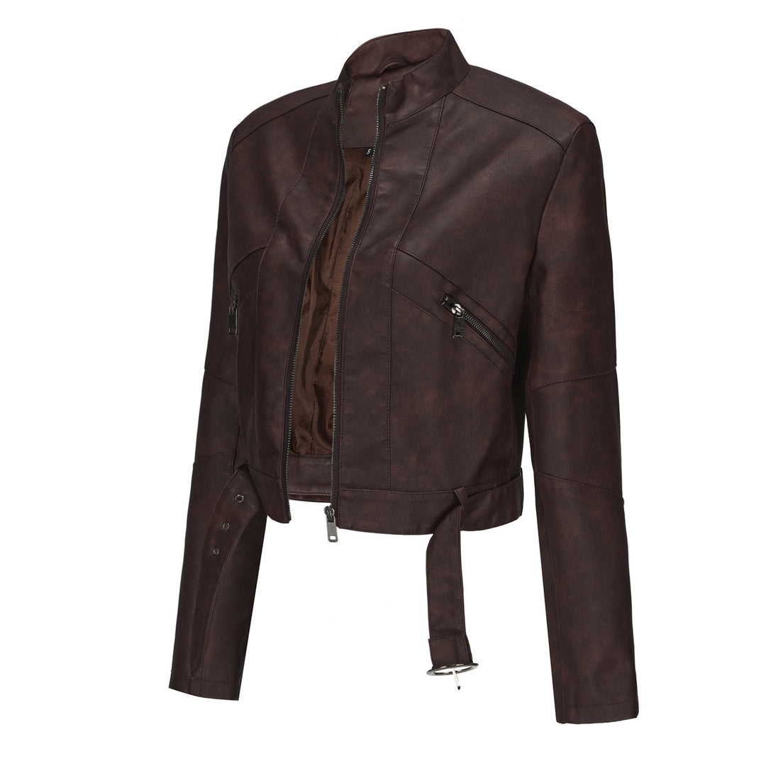 Damen moderne cropped Lederjacke mit stylischem Detail Drune