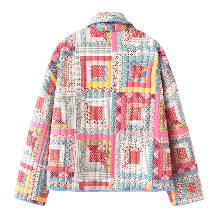 Damen gesteppte Patchwork-Jacke mit buntem Design und praktischen Taschen Drune