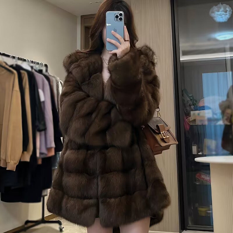 Damen Modischer Kunstpelzmantel mit weitem Schnitt Drune
